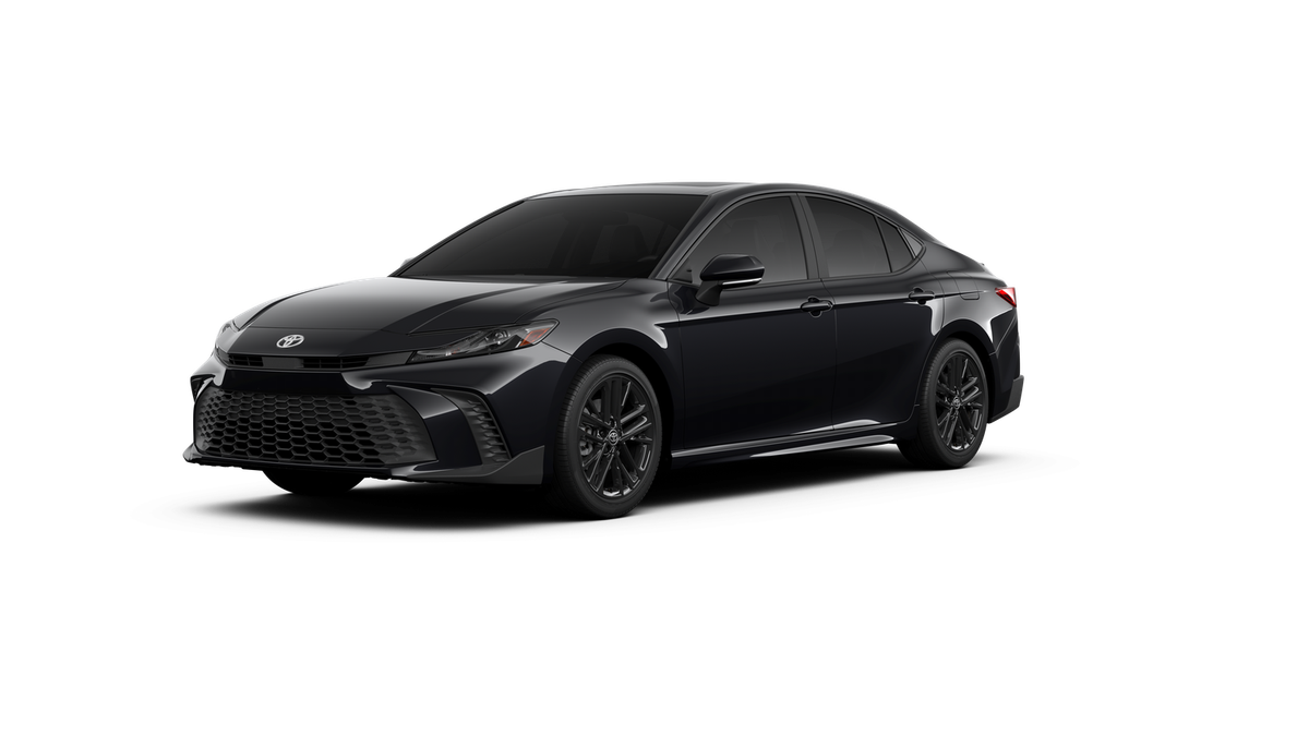 2026 Toyota Camry SE in Midnight Black Metallic — front three-quarter view